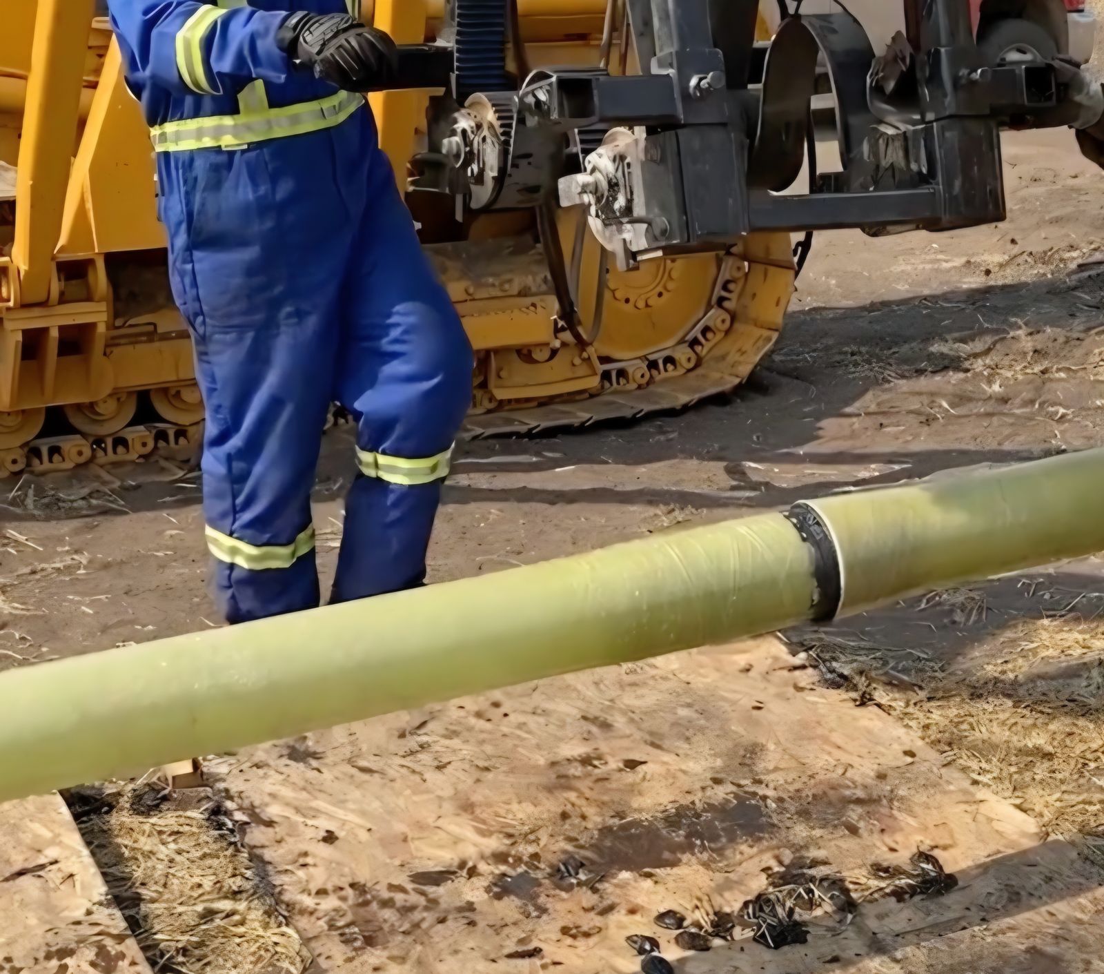 Fibreglass pipe section on site near excavation works